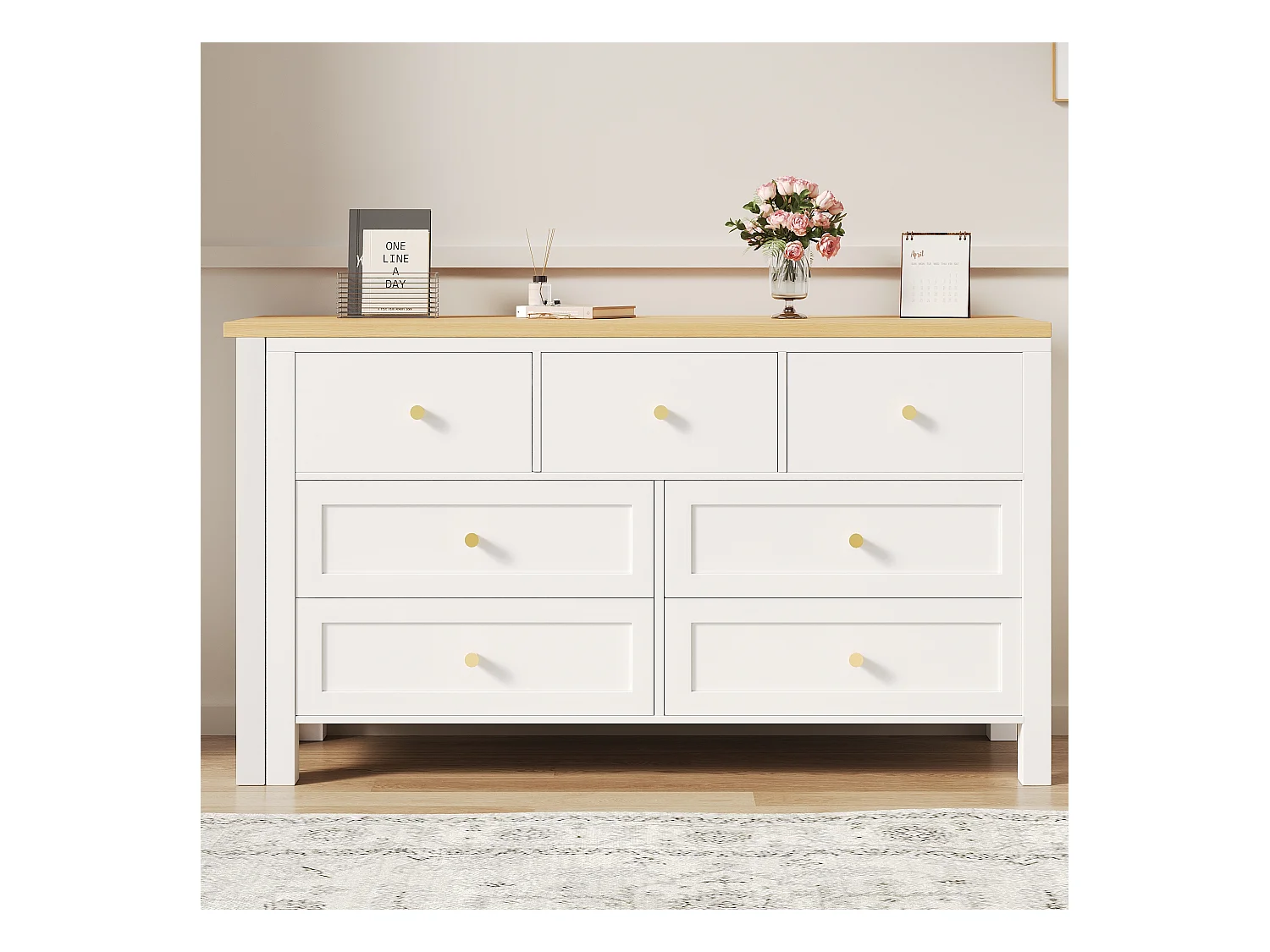 Biurko i kredens 2 w 1 - 120 x 40 x 70 cm - obrotowy 360° - z 7 szufladami - płyta wiórowa - biały