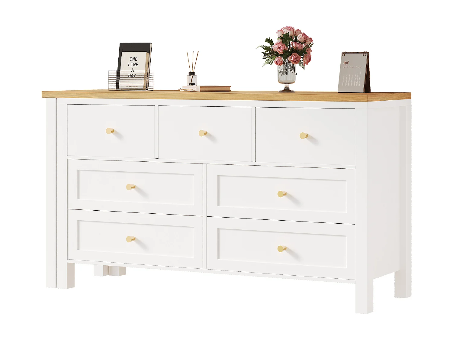 2-in-1 bureau en dressoir - 120 x 40 x 70 cm - 360° draaibaar - met 7 lades - spaanplaat - wit