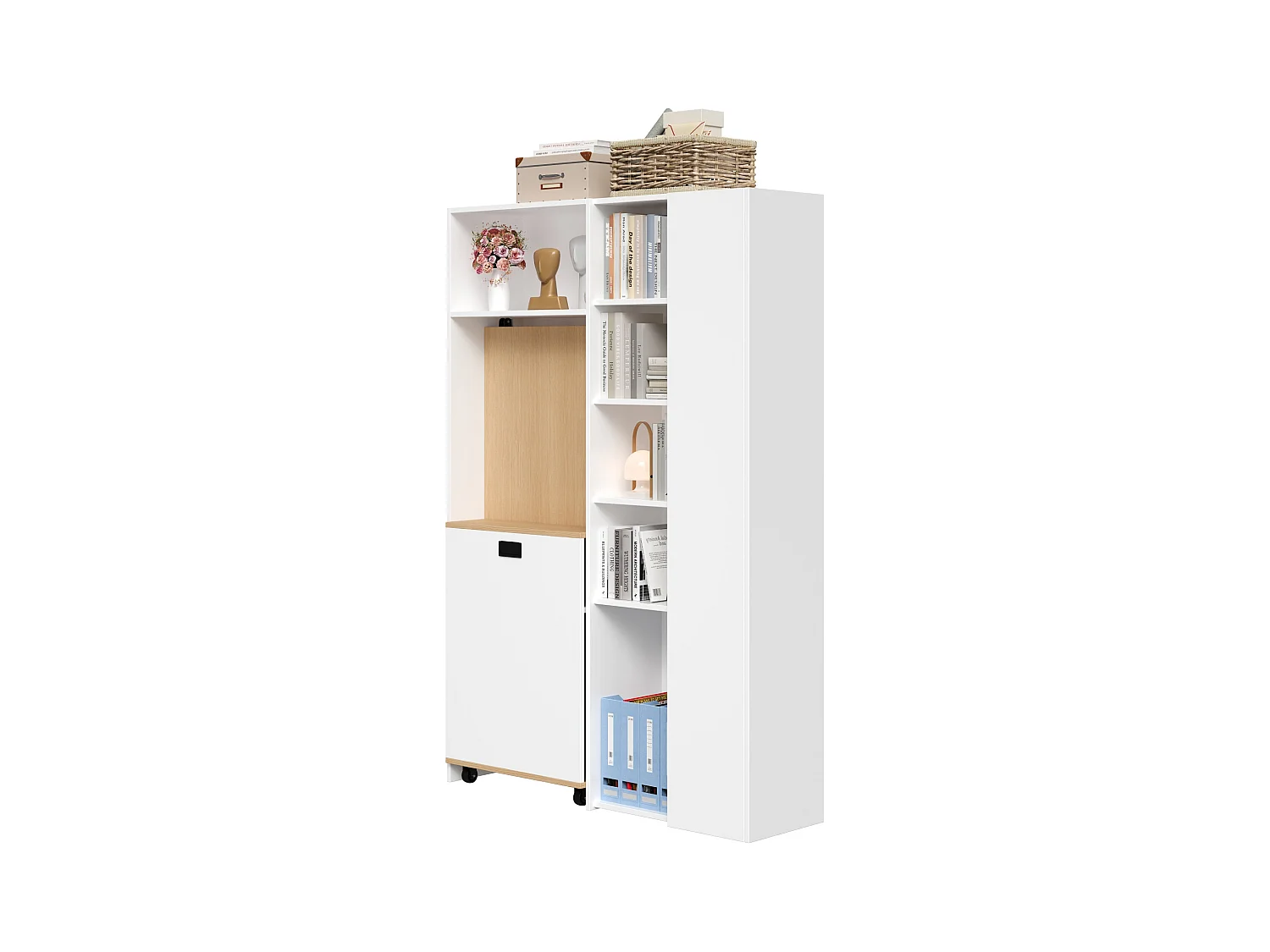 Bureau pliant avec étagères + USB - 104 x 30.5 x 160 cm - Bibliothèque et bureau 2 en 1 - MDF - blanc