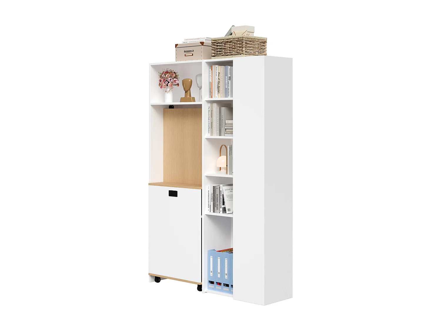 Bureau pliant avec étagères + USB - 104 x 30.5 x 160 cm - Bibliothèque et bureau 2 en 1 - MDF - blanc
