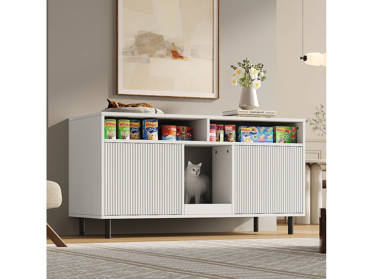 Nowoczesna komoda - 120 x 50 x 66 cm - z matą do zbierania piasku + 2 drzwi - MDF - biała