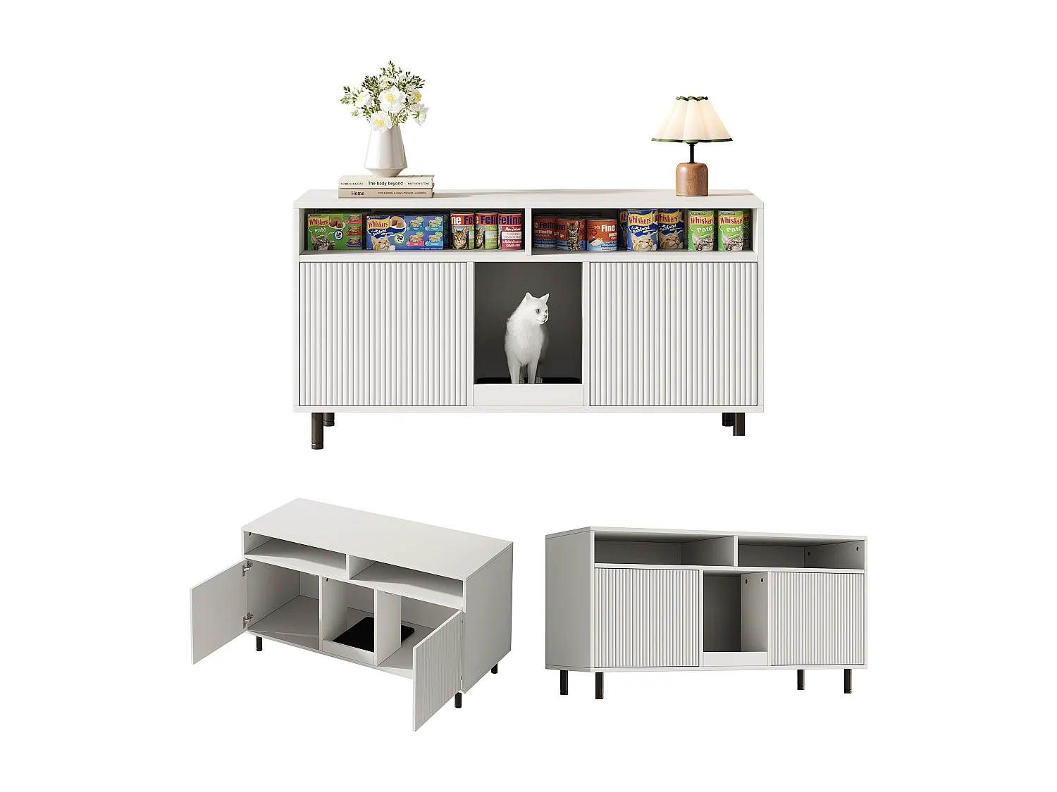 Nowoczesna komoda - 120 x 50 x 66 cm - z matą do zbierania piasku + 2 drzwi - MDF - biała