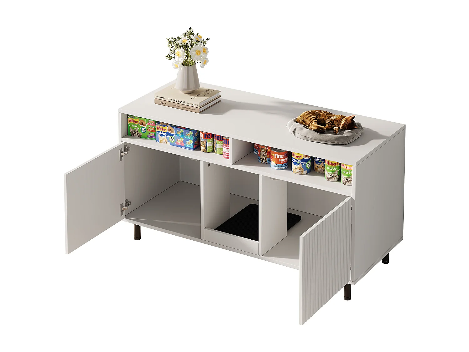 Nowoczesna komoda - 120 x 50 x 66 cm - z matą do zbierania piasku + 2 drzwi - MDF - biała