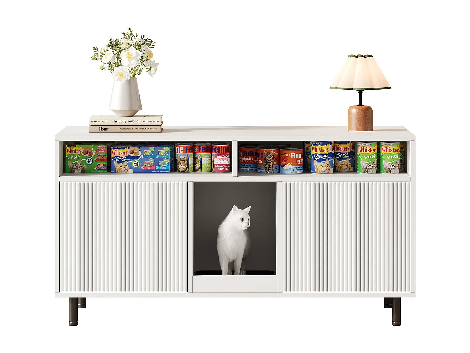 Nowoczesna komoda - 120 x 50 x 66 cm - z matą do zbierania piasku + 2 drzwi - MDF - biała