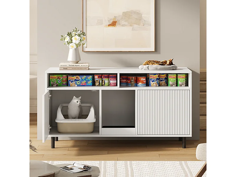 Nowoczesna komoda - 120 x 50 x 66 cm - z matą do zbierania piasku + 2 drzwi - MDF - biała