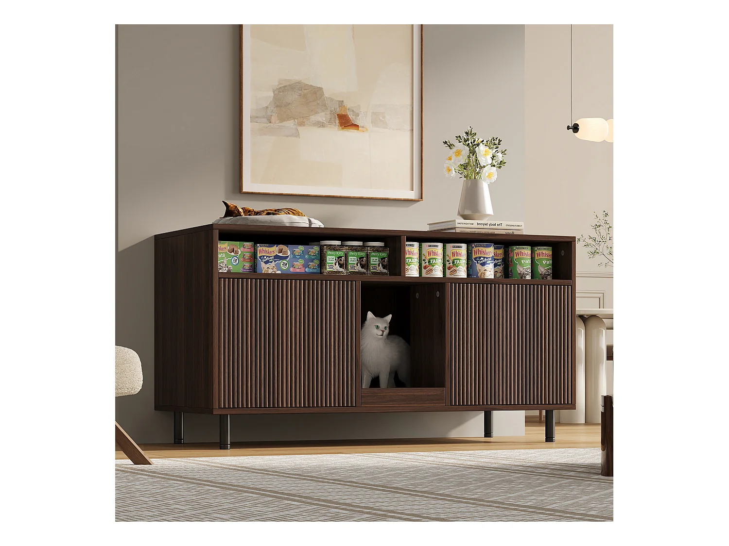 Buffet moderne - 120 x 50 x 66 cm - avec tapis de récupération de sable + 2 portes - MDF - naturel
