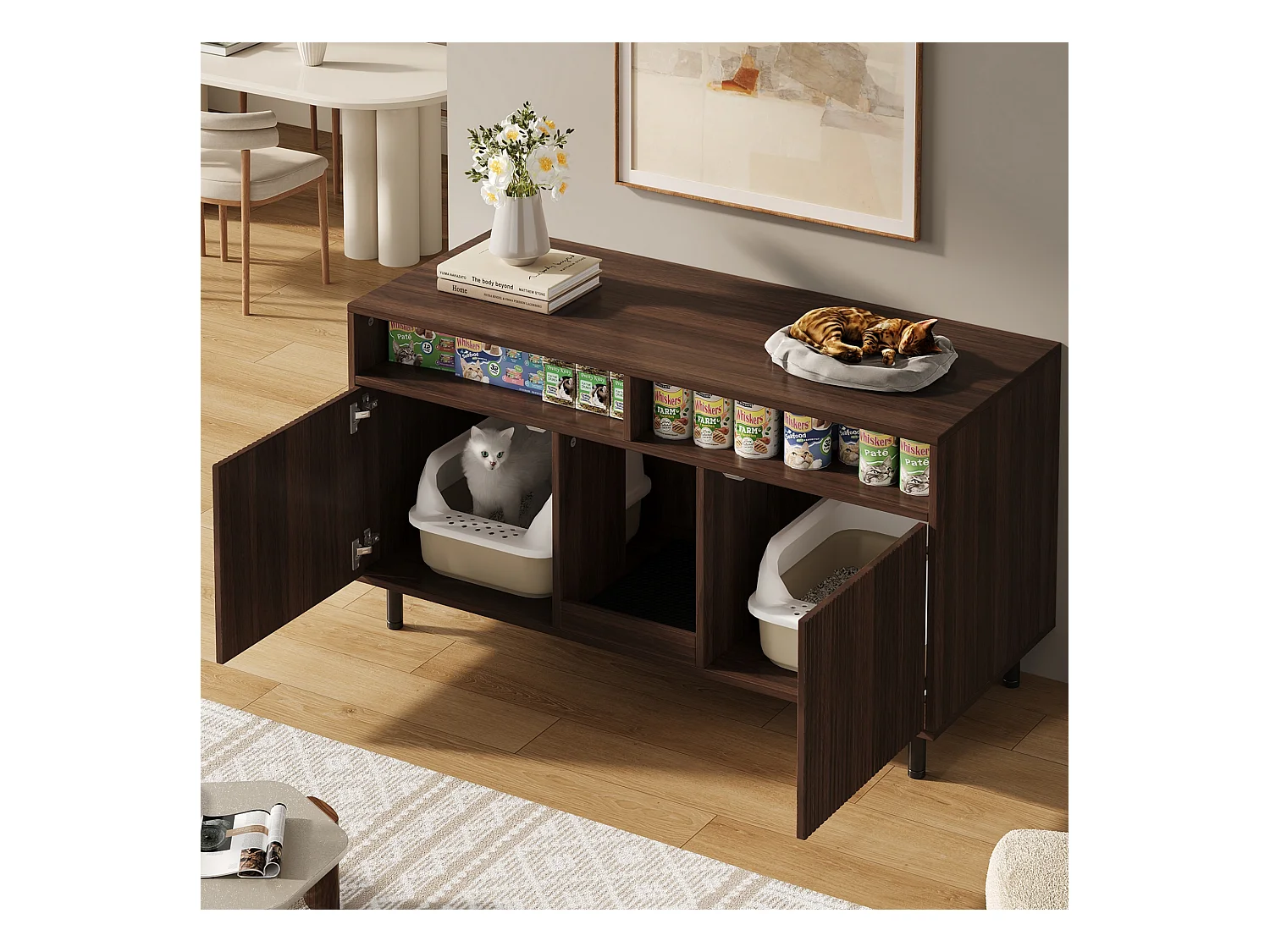 Buffet moderne - 120 x 50 x 66 cm - avec tapis de récupération de sable + 2 portes - MDF - naturel