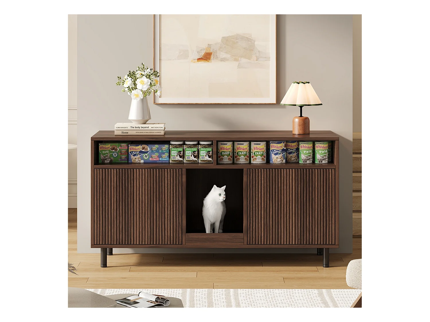 Buffet moderne - 120 x 50 x 66 cm - avec tapis de récupération de sable + 2 portes - MDF - naturel