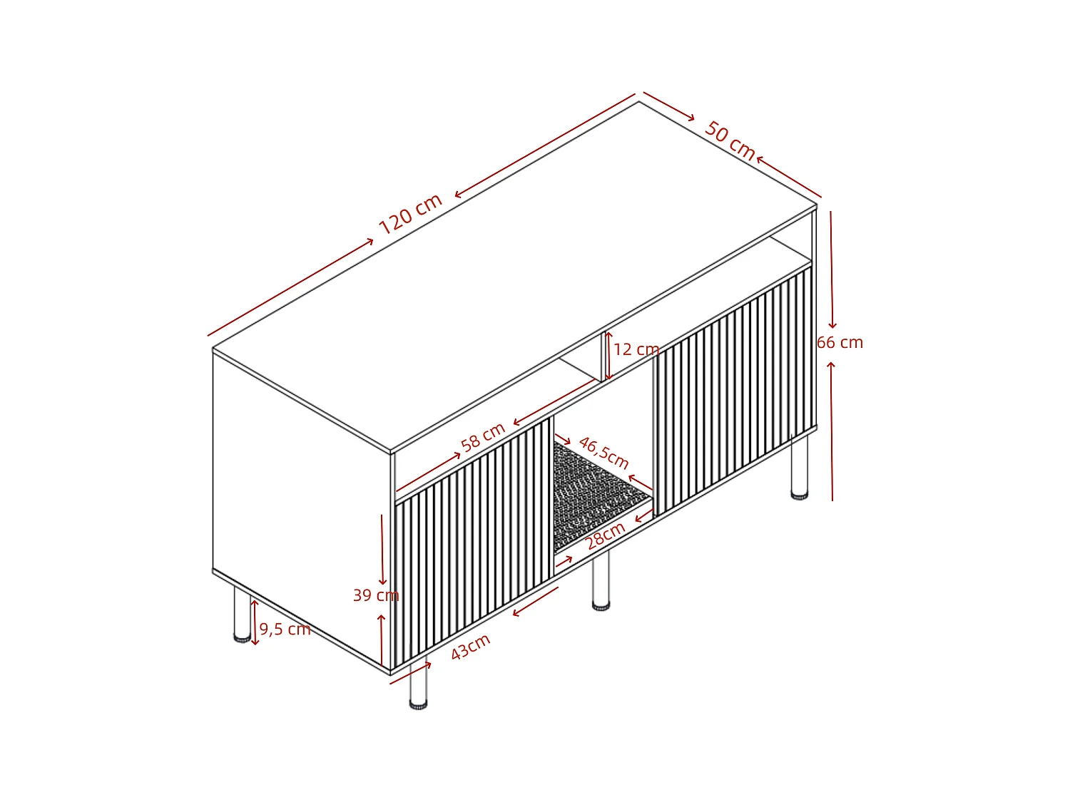 Buffet moderne - 120 x 50 x 66 cm - avec tapis de récupération de sable + 2 portes - MDF - naturel