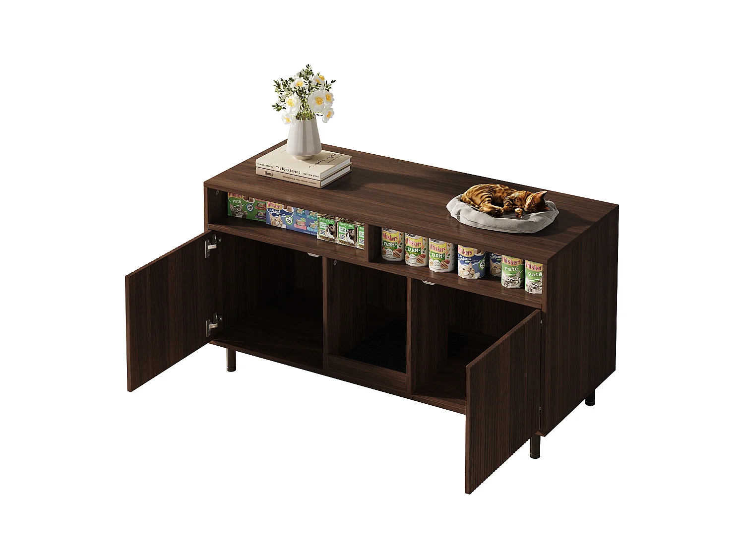Buffet moderne - 120 x 50 x 66 cm - avec tapis de récupération de sable + 2 portes - MDF - naturel