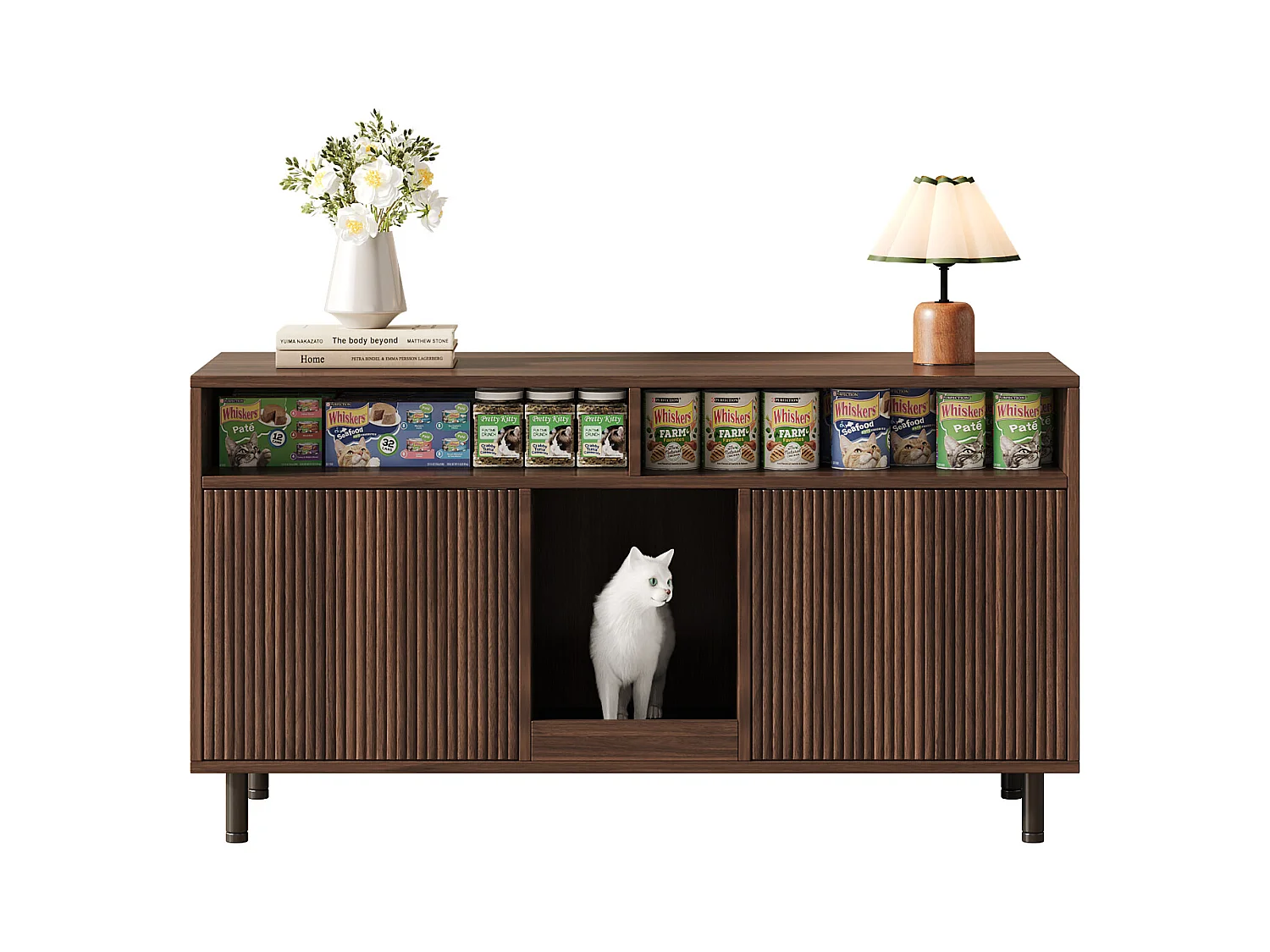 Buffet moderne - 120 x 50 x 66 cm - avec tapis de récupération de sable + 2 portes - MDF - naturel