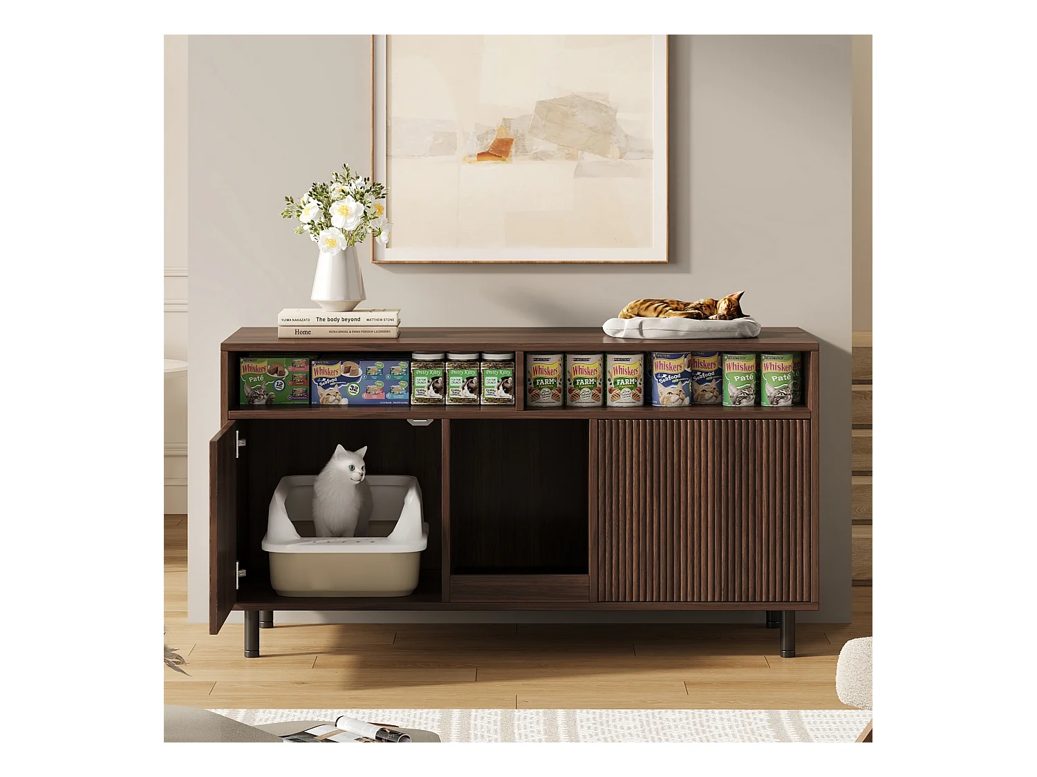 Buffet moderne - 120 x 50 x 66 cm - avec tapis de récupération de sable + 2 portes - MDF - naturel