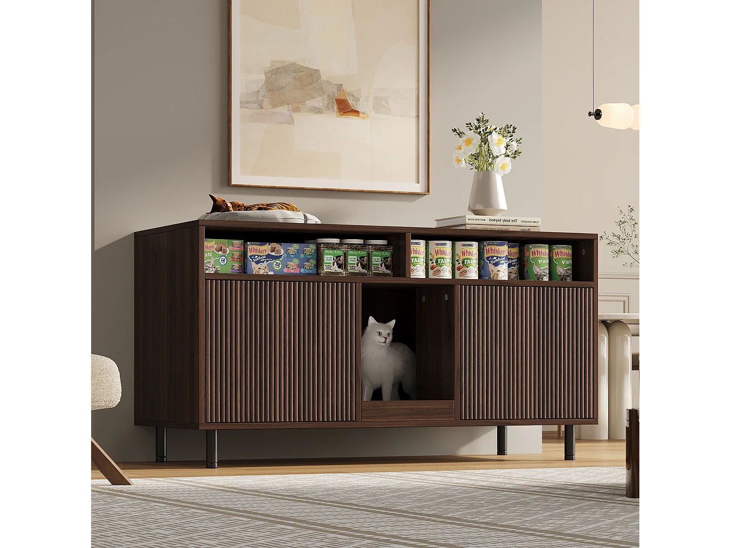 Nowoczesna komoda - 120 x 50 x 66 cm - z matą odzyskującą piasek + 2 drzwi - MDF - naturalny