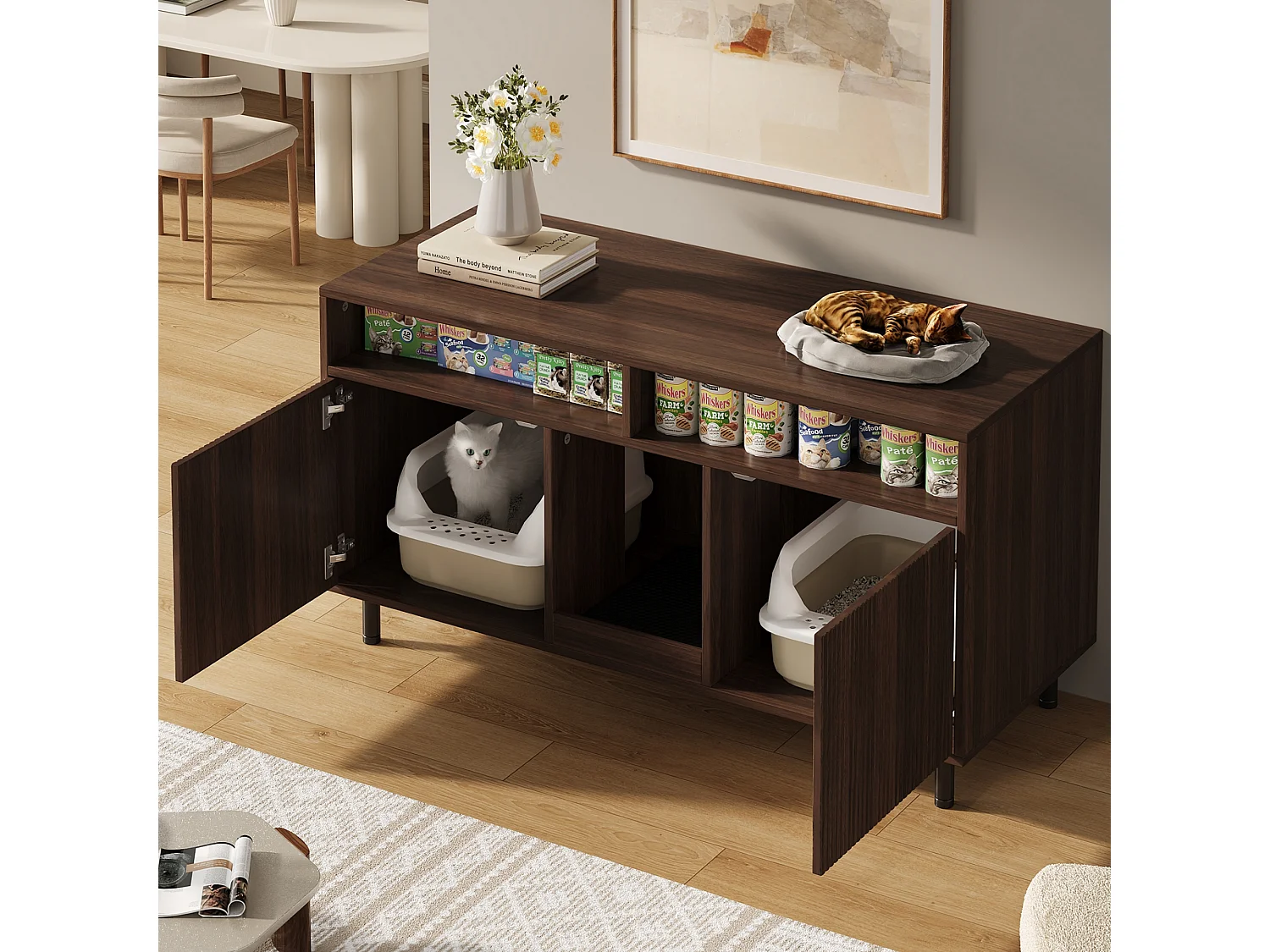 Nowoczesna komoda - 120 x 50 x 66 cm - z matą odzyskującą piasek + 2 drzwi - MDF - naturalny