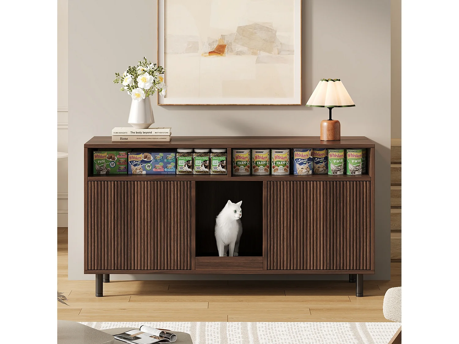 Nowoczesna komoda - 120 x 50 x 66 cm - z matą odzyskującą piasek + 2 drzwi - MDF - naturalny