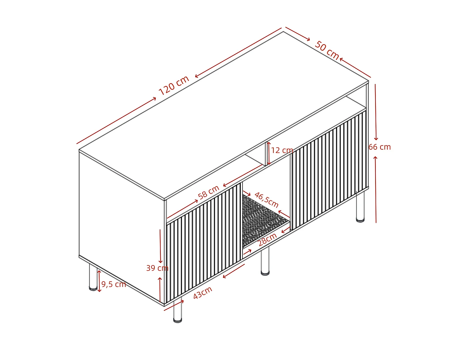 Nowoczesna komoda - 120 x 50 x 66 cm - z matą odzyskującą piasek + 2 drzwi - MDF - naturalny