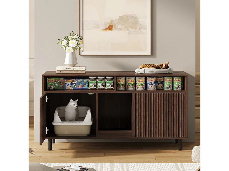 Buffet moderne - 120 x 50 x 66 cm - avec tapis de récupération de sable + 2 portes - MDF - naturel