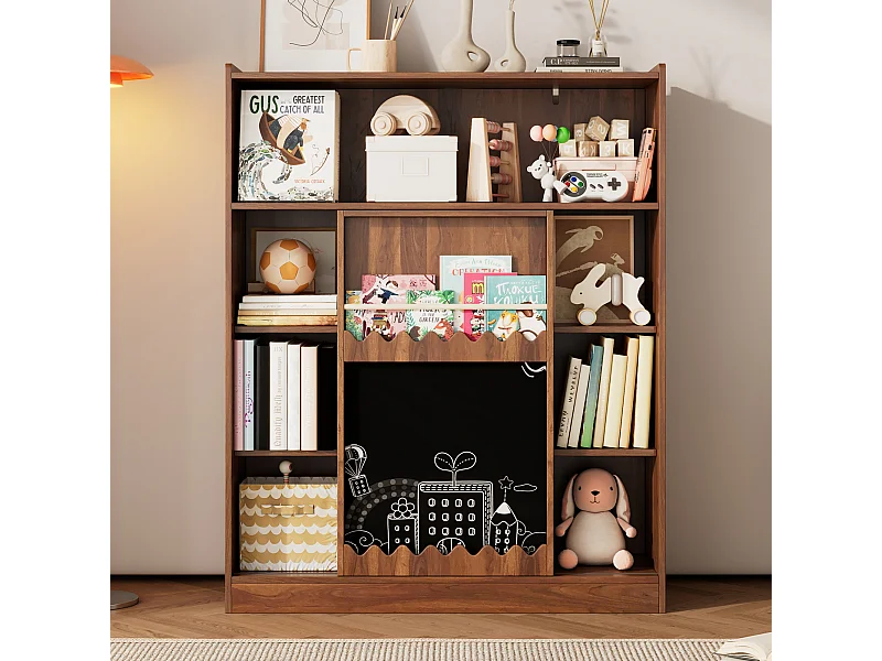 Boekenkast met tekentafel - 120 x 38,5 x 151,5 - met schuifdeuren - MDF - naturel