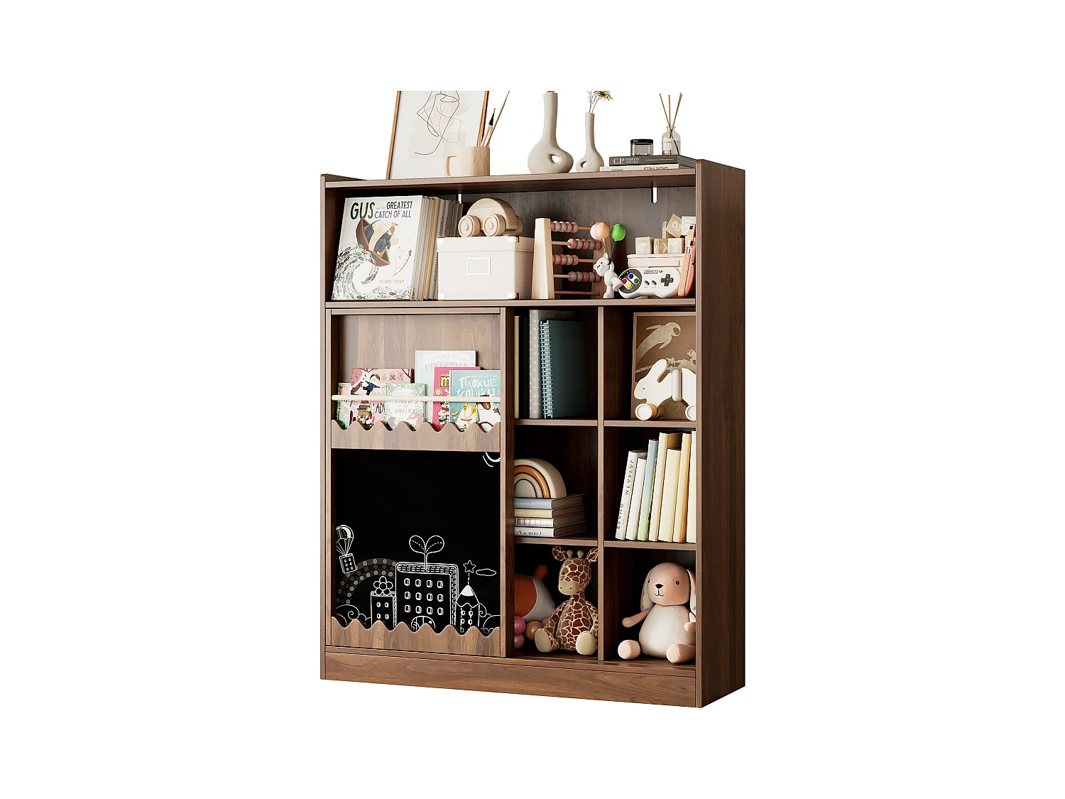 Bibliothèque avec planche à dessin - 120 x 38.5 x 151.5 - avec porte coulissantes - MDF - naturel