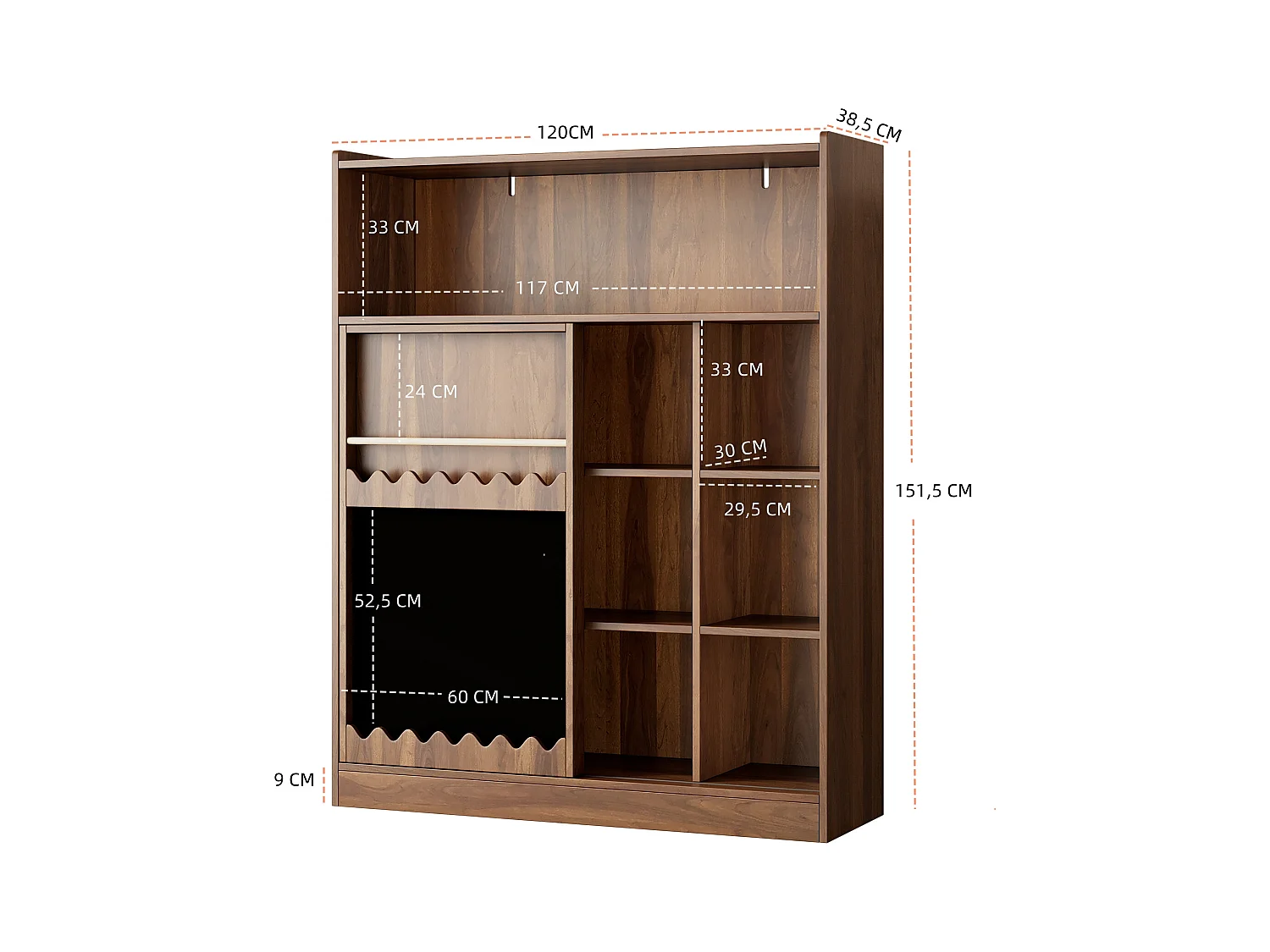 Bibliothèque avec planche à dessin - 120 x 38.5 x 151.5 - avec porte coulissantes - MDF - naturel