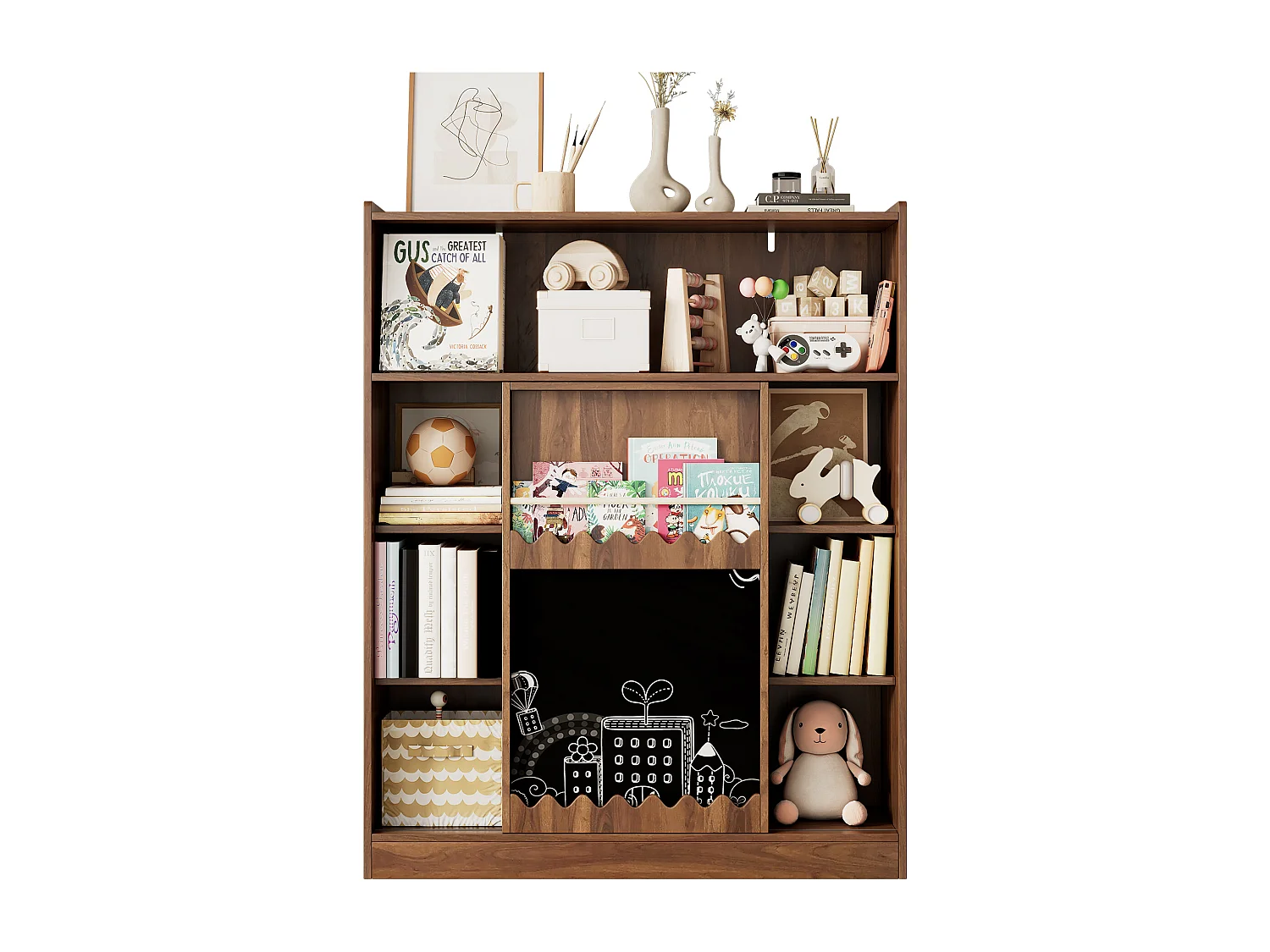 Bibliothèque avec planche à dessin - 120 x 38.5 x 151.5 - avec porte coulissantes - MDF - naturel