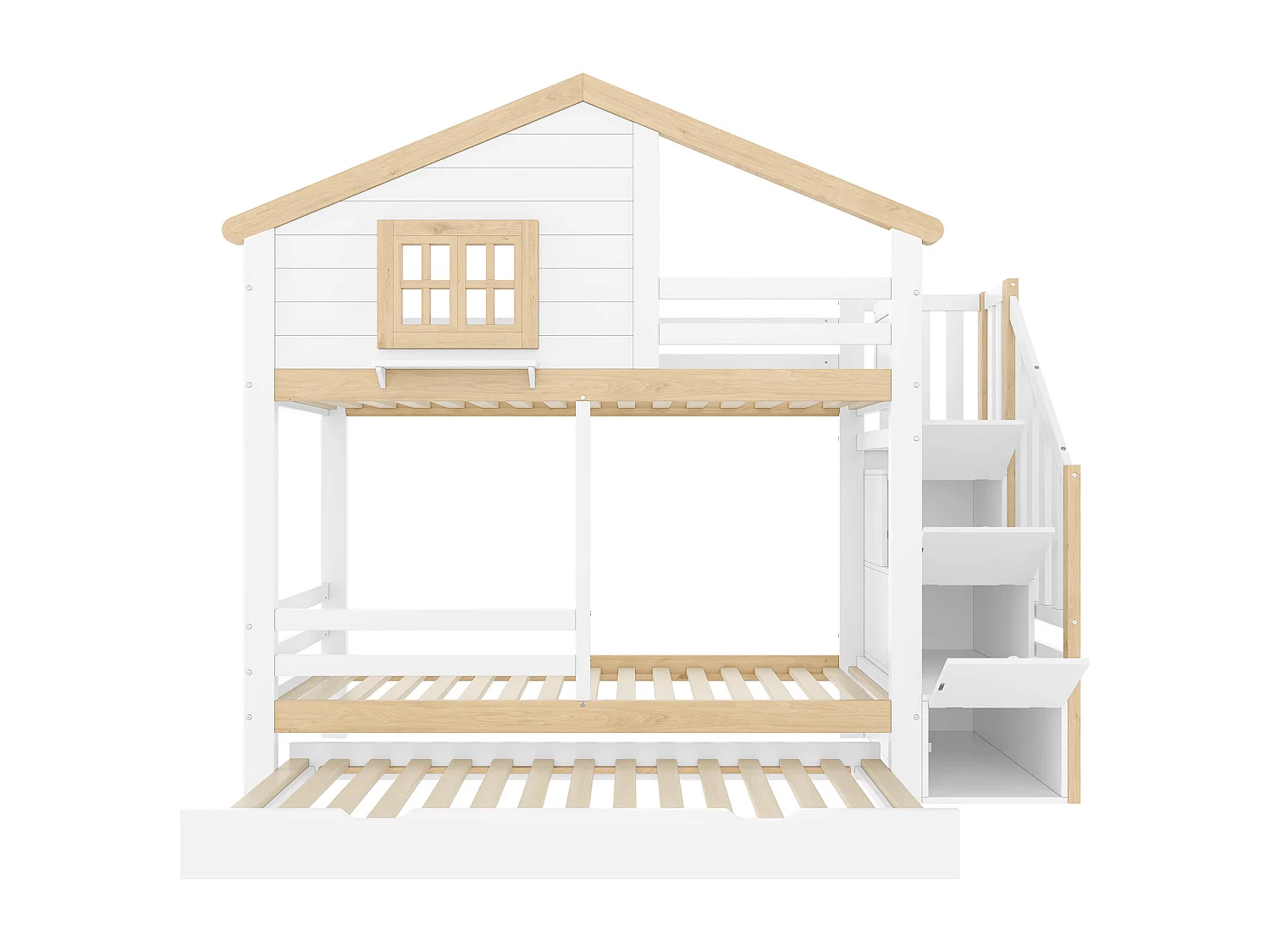 Beliche infantil - 2 x 90 x 200 cm - com cama auxiliar 90 x 190 cm - escada de armazenamento - MDF - branco