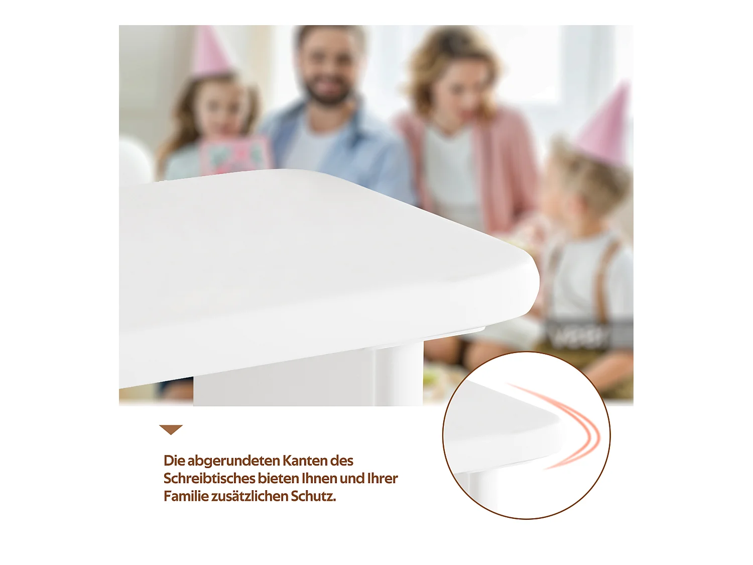 Bureau moderne - 117 x 50 x 74 cm - forme nuage - avec 3 tiroirs - plateau et pieds épaissis - MDF - blanc