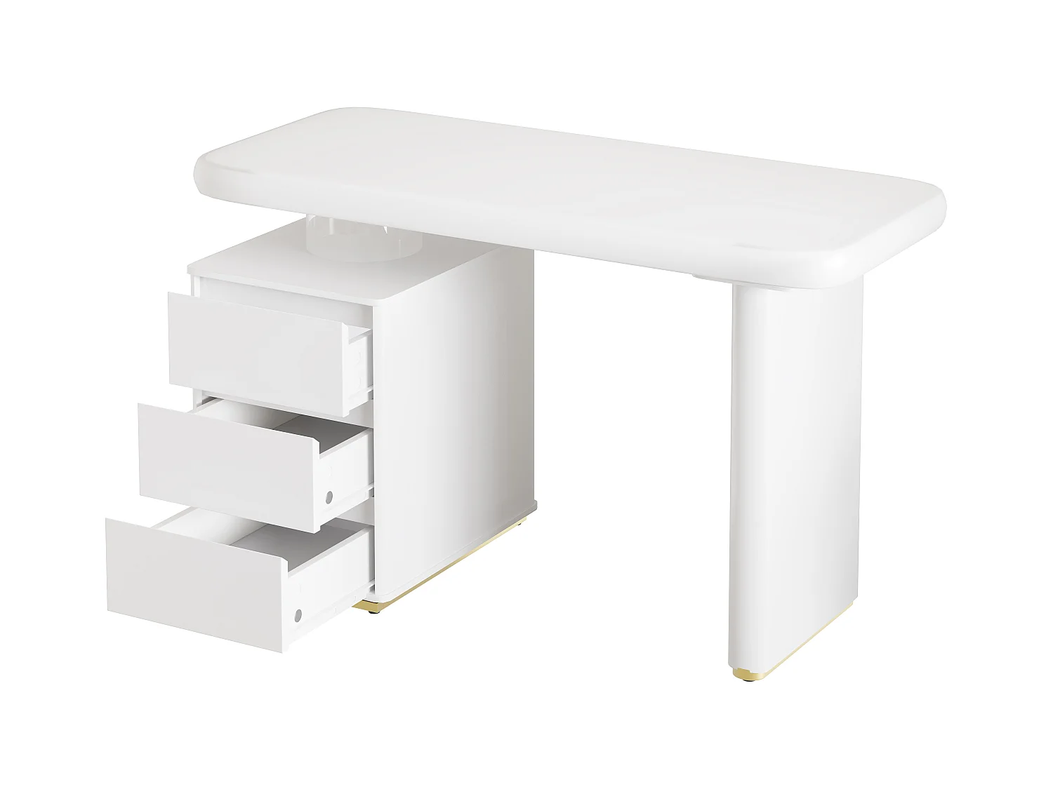 Bureau moderne - 117 x 50 x 74 cm - forme nuage - avec 3 tiroirs - plateau et pieds épaissis - MDF - blanc