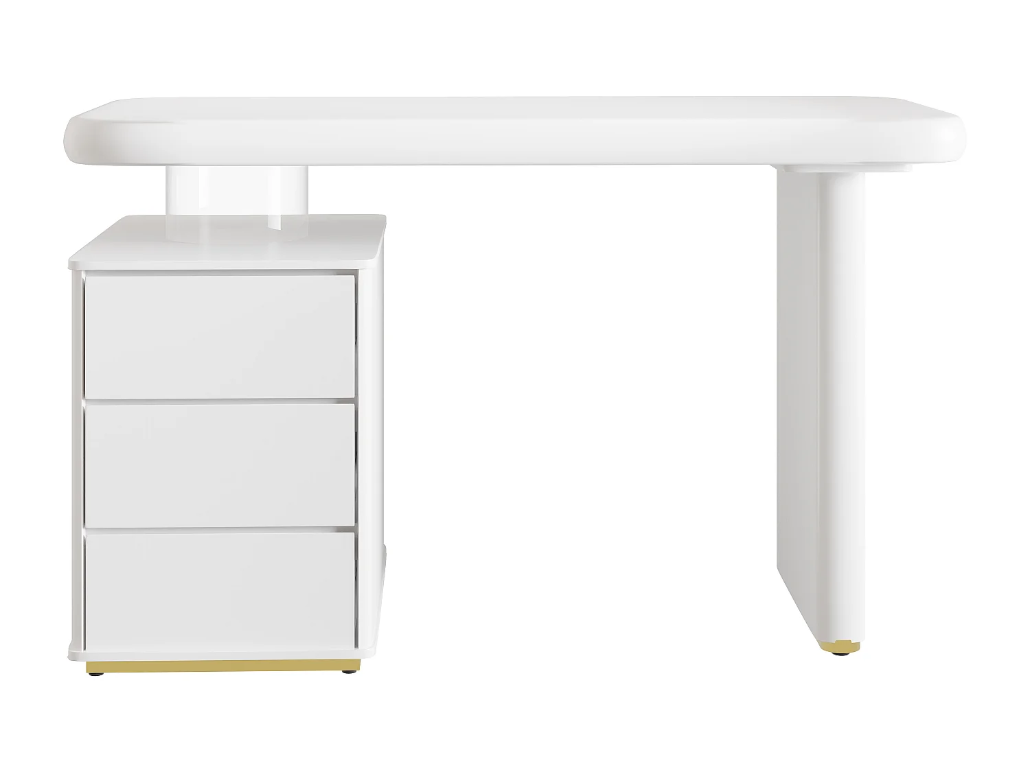 Bureau moderne - 117 x 50 x 74 cm - forme nuage - avec 3 tiroirs - plateau et pieds épaissis - MDF - blanc