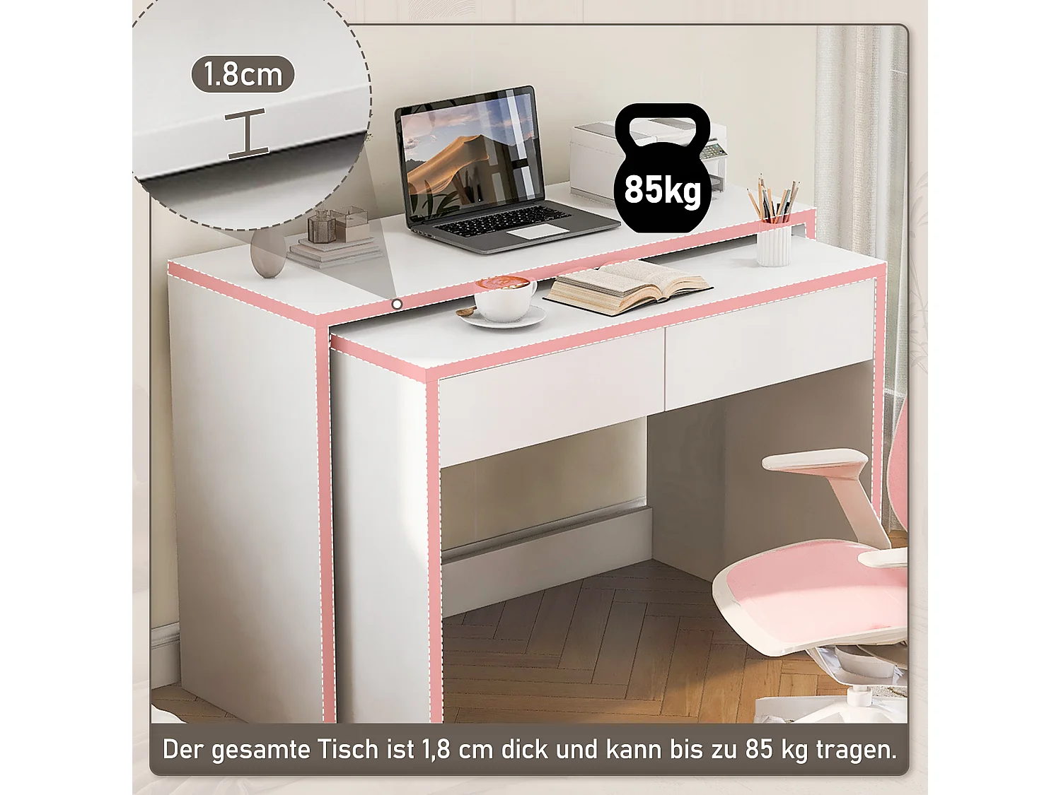 Scrivania pieghevole 2 in 1 - 110 x 40 x 78 cm - Ripiano scrivania + cassettiera 2 cassetti - truciolato - bianco