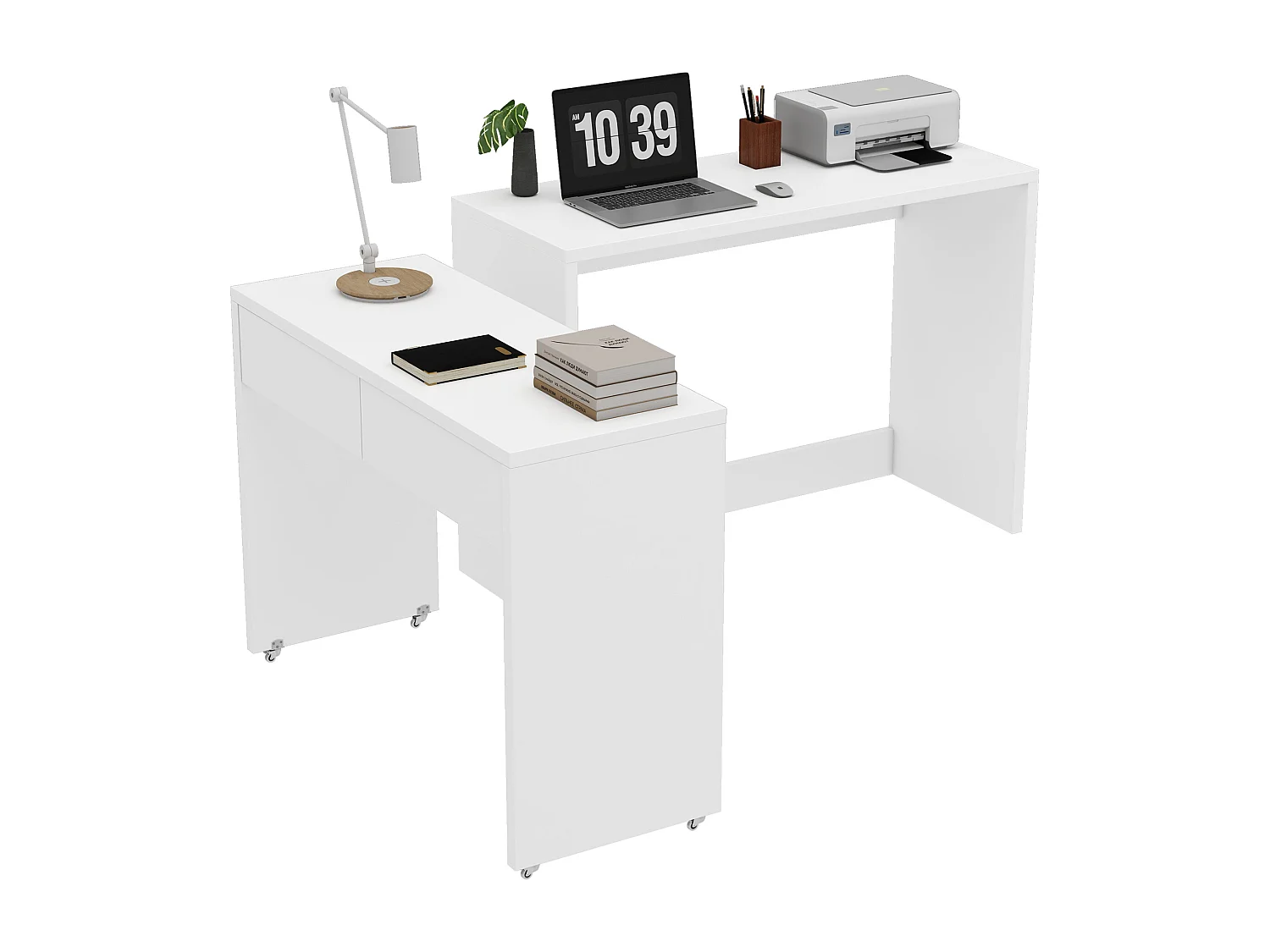 Scrivania pieghevole 2 in 1 - 110 x 40 x 78 cm - Ripiano scrivania + cassettiera 2 cassetti - truciolato - bianco