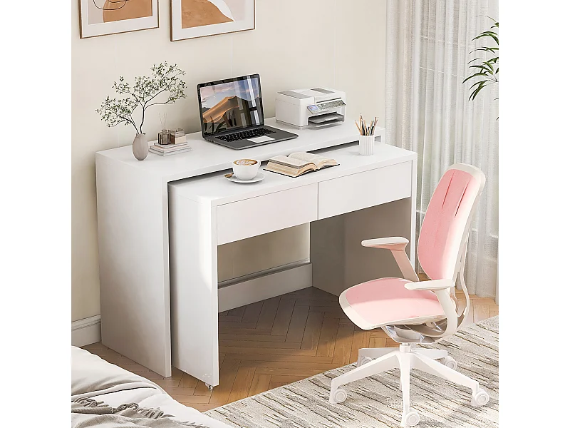 Scrivania pieghevole 2 in 1 - 110 x 40 x 78 cm - Ripiano scrivania + cassettiera 2 cassetti - truciolato - bianco