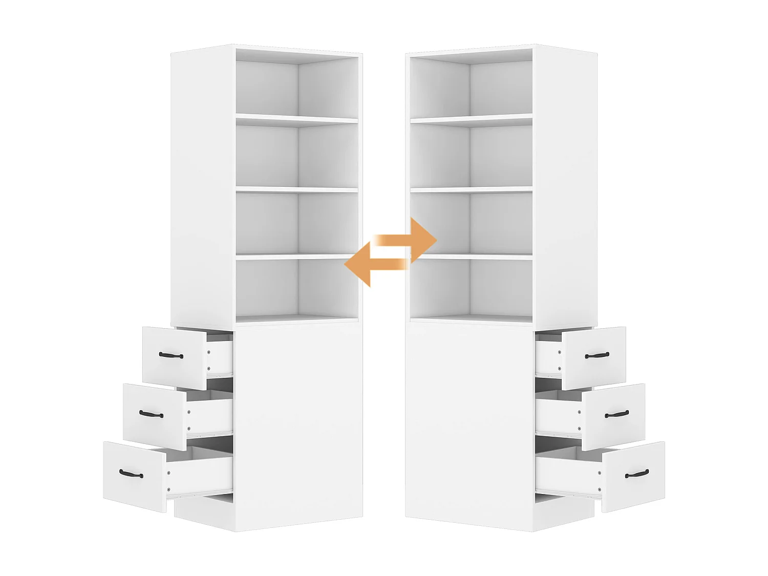 Bibliothèque haut de salon - 60 x 38 x 180 cm - avec 3 tiroirs + étagères réglables - aggloméré - blanc