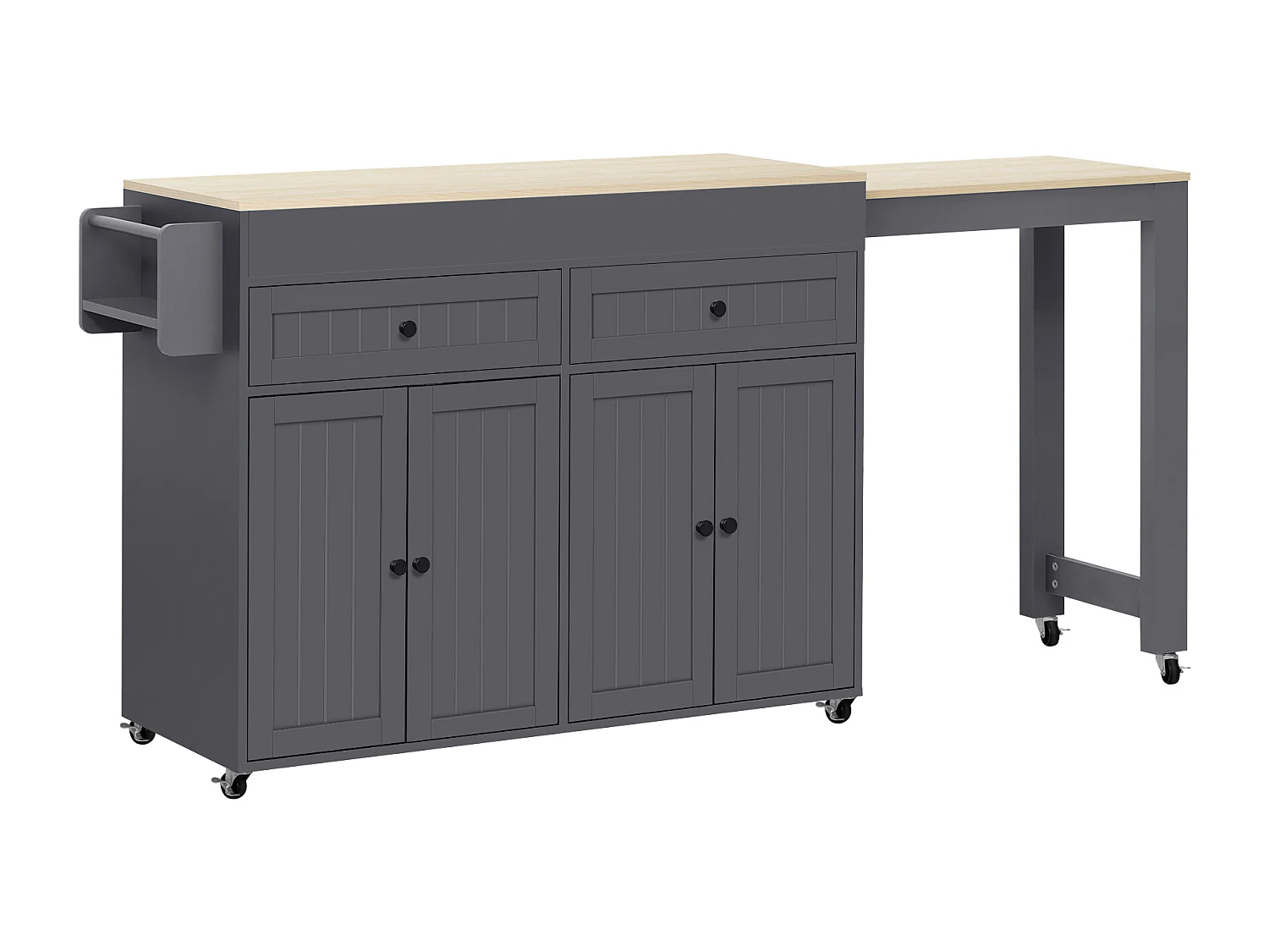 Centraal eiland op wielen - uitschuifbaar keukeneiland met werkblad + 2 lades - MDF - grijs