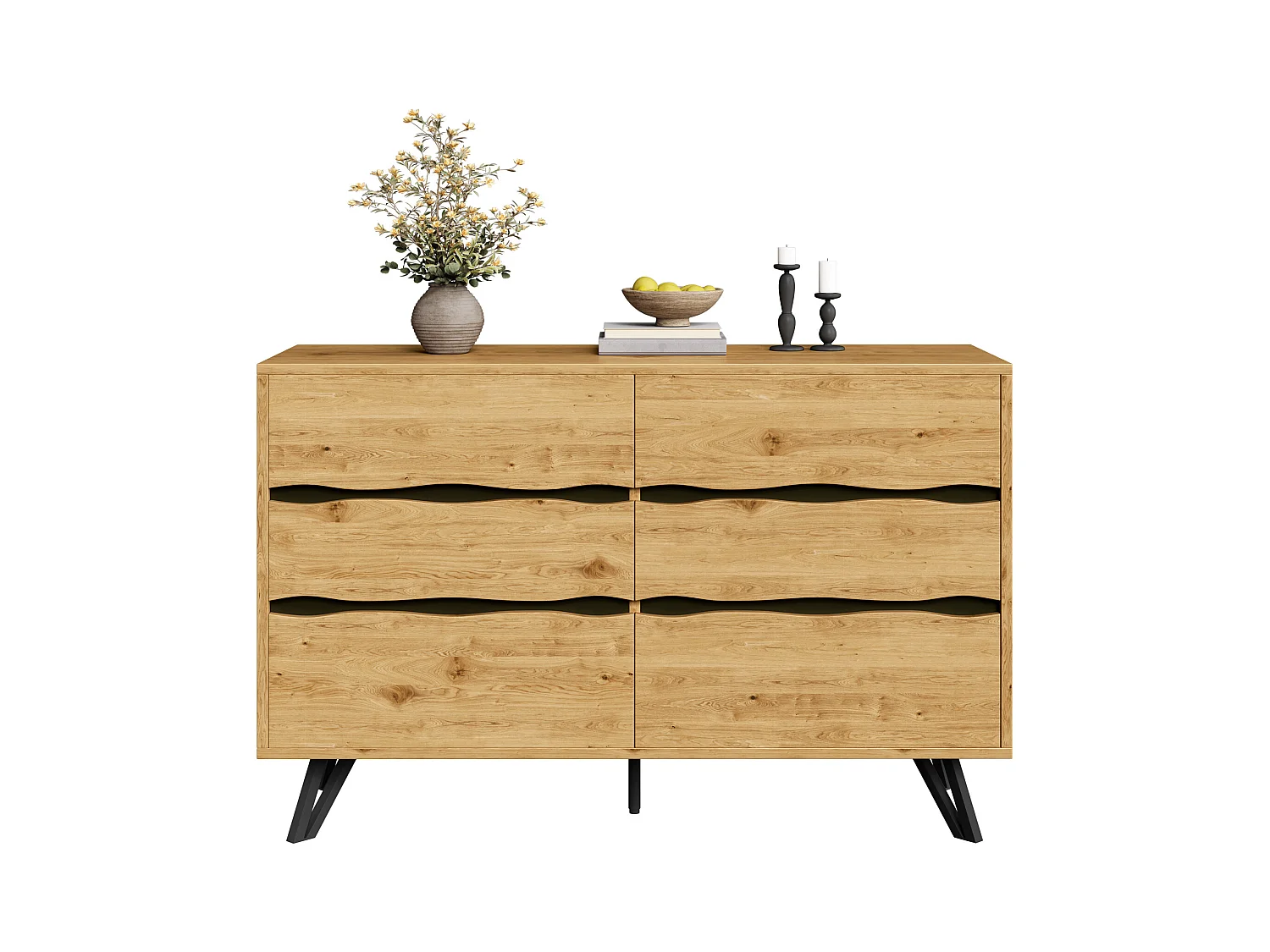 Buffet moderne à 6 tiroirs - 120 x 40 x 75.5 cm - pour salon et salle à manger - aggloméré - naturel