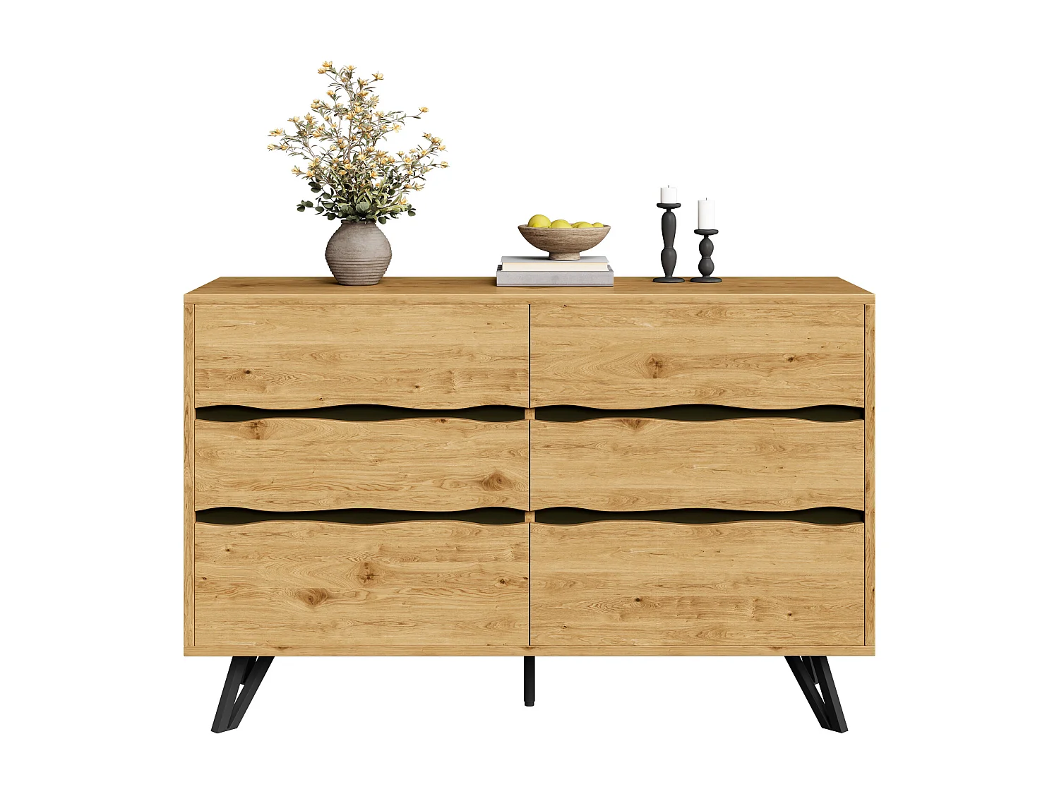 Buffet moderne à 6 tiroirs - 120 x 40 x 75.5 cm - pour salon et salle à manger - aggloméré - naturel