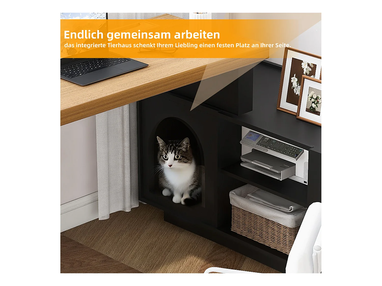 Bureau avec niche intégrée - 120 x 50 x 75 cm - en L ou droite - avec 2 tiroirs - MDF - noir