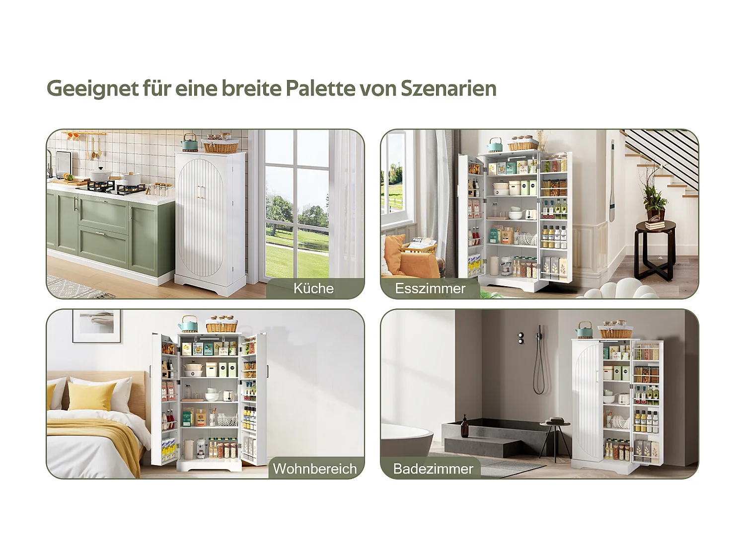 Aparador de cozinha - 60 x 35 x 128 cm - com LEDs + prateleiras reguláveis + 2 portas com arrumação - MDF - branco