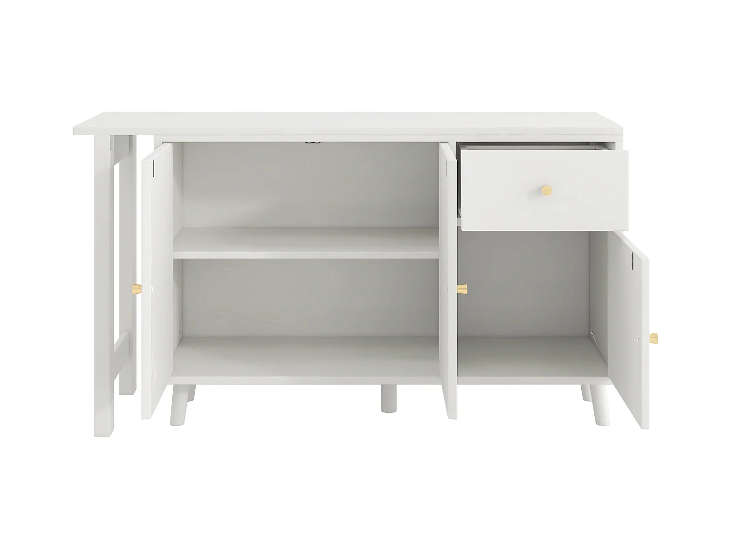 Bureau et buffet 2 en 1 - 120 x 40 x 74.5 cm - rotatif à 360°- avec 3 portes + 1 tiroir - aggloméré - blanc