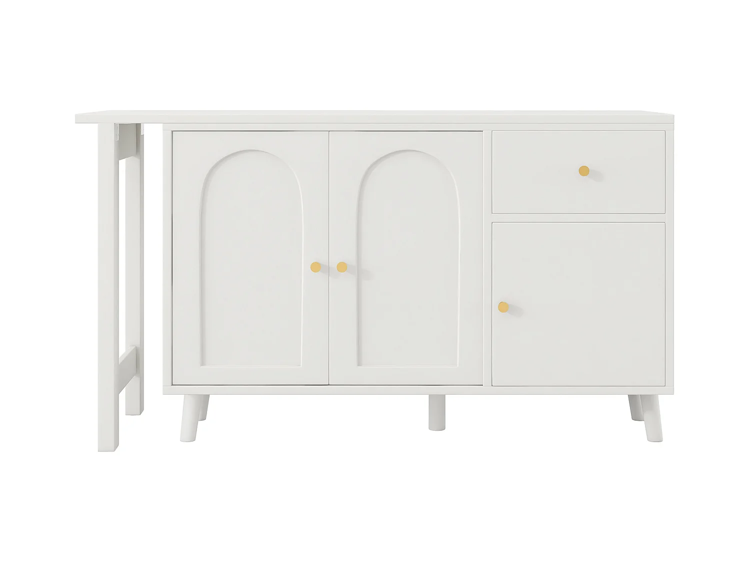 Bureau et buffet 2 en 1 - 120 x 40 x 74.5 cm - rotatif à 360°- avec 3 portes + 1 tiroir - aggloméré - blanc