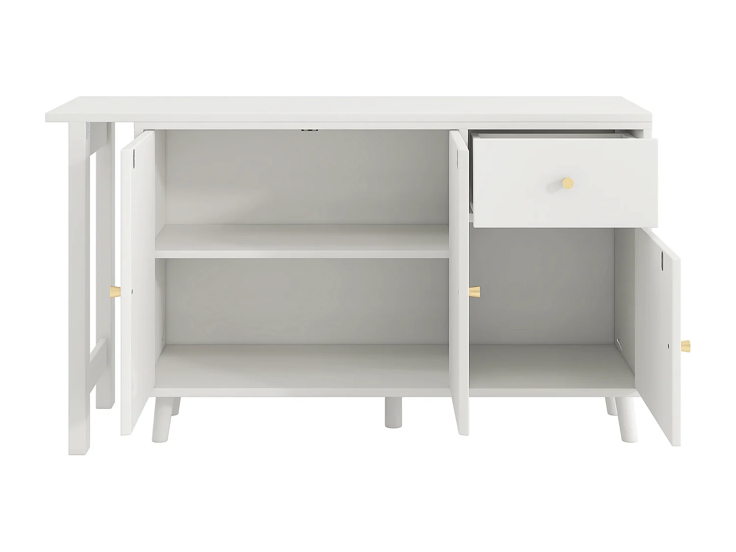Bureau et buffet 2 en 1 - 120 x 40 x 74.5 cm - rotatif à 360°- avec 3 portes + 1 tiroir - aggloméré - blanc