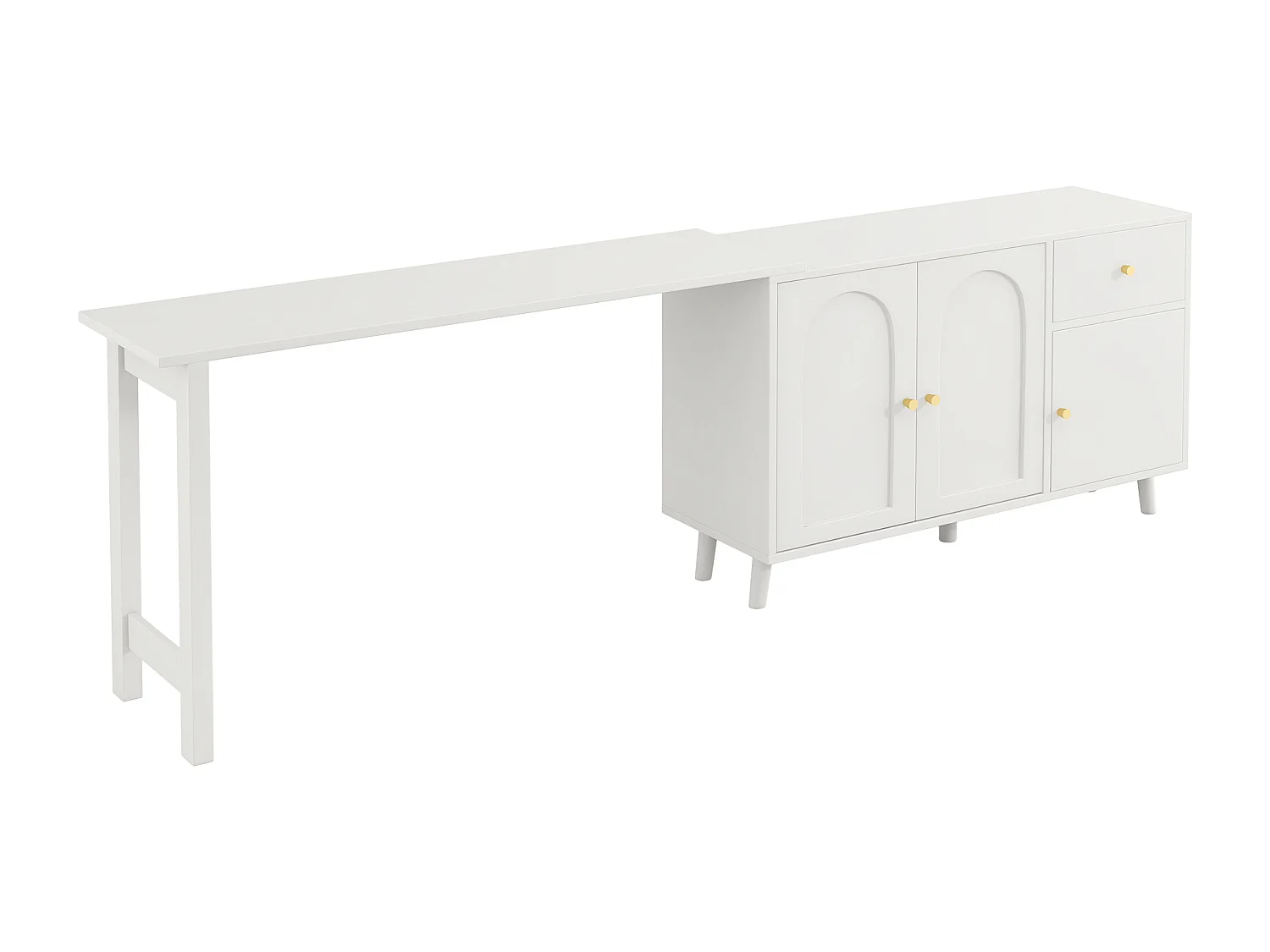 Bureau et buffet 2 en 1 - 120 x 40 x 74.5 cm - rotatif à 360°- avec 3 portes + 1 tiroir - aggloméré - blanc