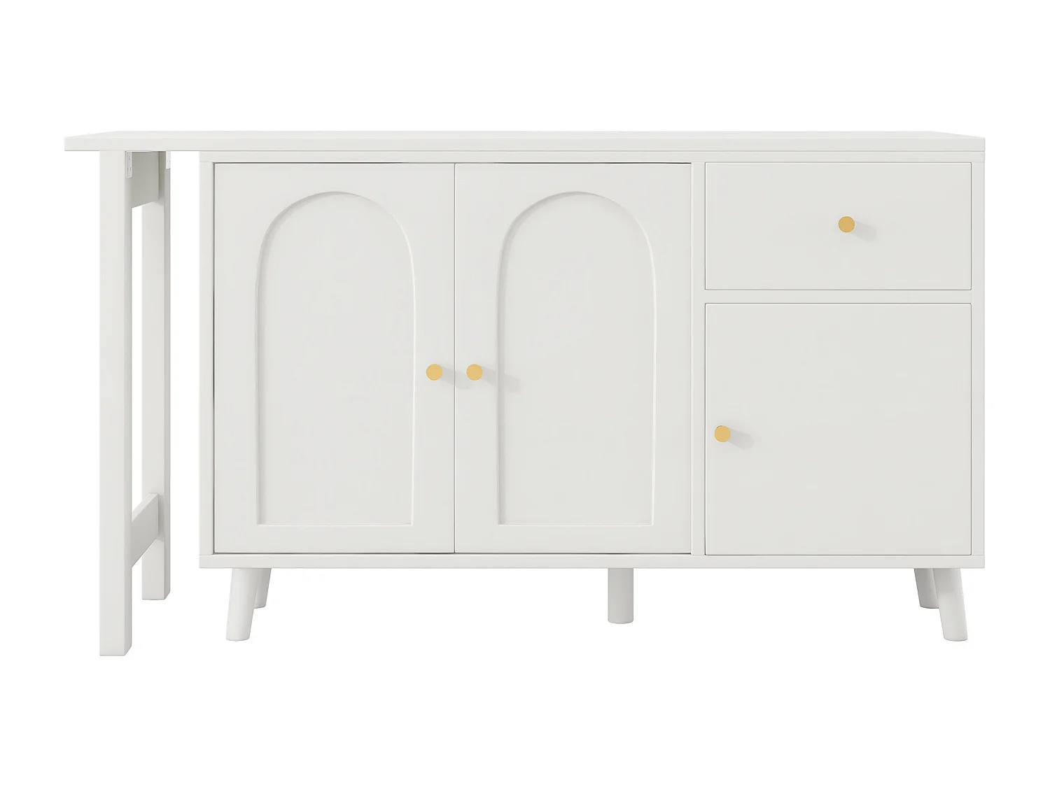 Bureau et buffet 2 en 1 - 120 x 40 x 74.5 cm - rotatif à 360°- avec 3 portes + 1 tiroir - aggloméré - blanc