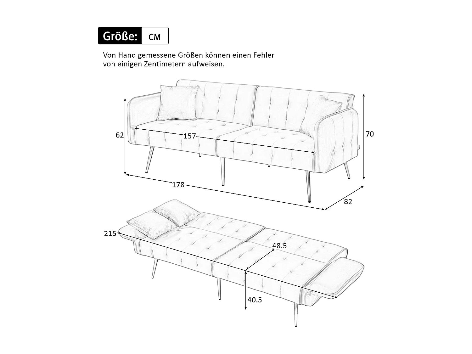 Canapé convertible 2 places - 178 x 82 x 70 cm - avec dossier réglable et accoudoirs - velours - blanc