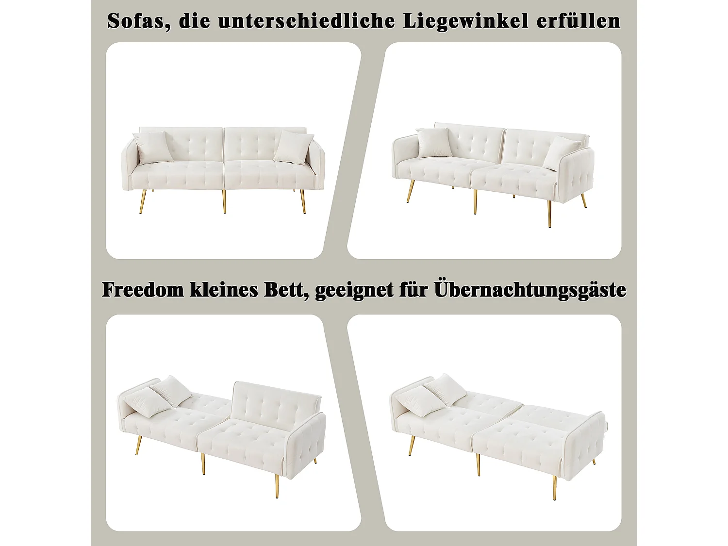 Canapé convertible 2 places - 178 x 82 x 70 cm - avec dossier réglable et accoudoirs - velours - blanc