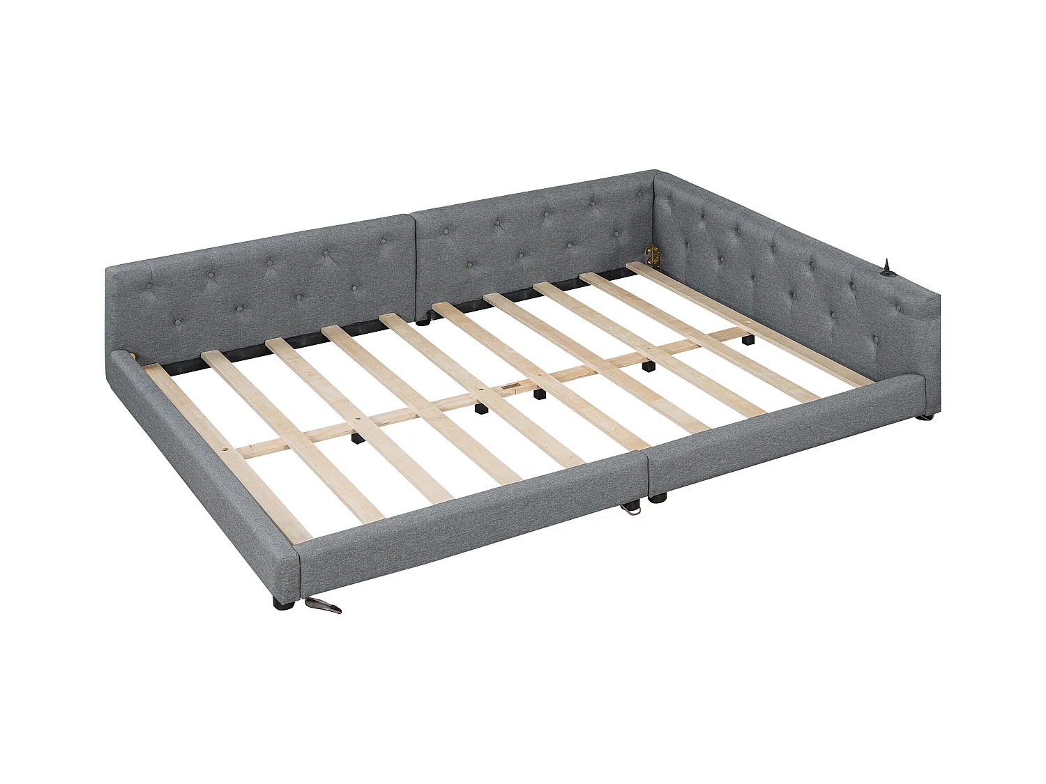 Canapé-lit enfant - 140 x 200 cm -  avec Leds + tête de lit + USB + Type-C - lin - gris