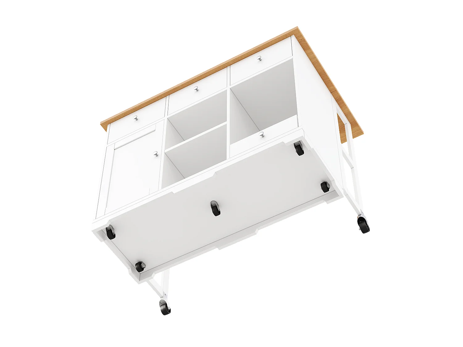 Îlot central cuisine - 120 x 70 x 90 cm - avec 3 tiroirs + 1 porte + coin repas pour animaux - MDF - blanc