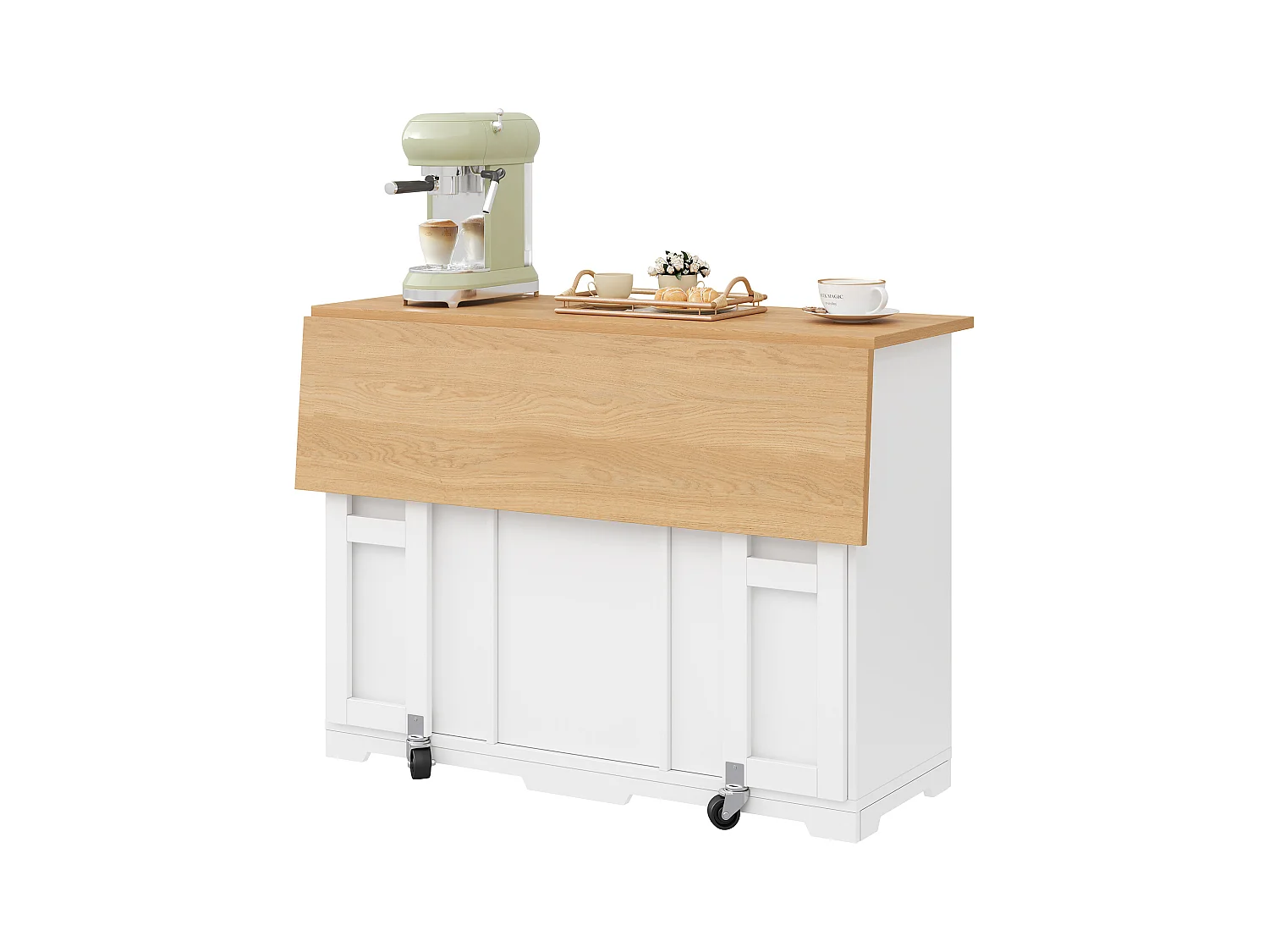 Îlot central cuisine - 120 x 70 x 90 cm - avec 3 tiroirs + 1 porte + coin repas pour animaux - MDF - blanc