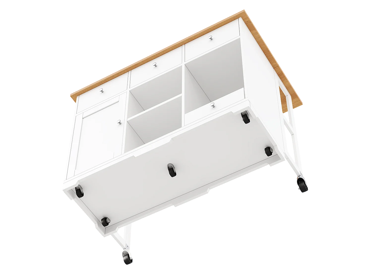 Îlot central cuisine - 120 x 70 x 90 cm - avec 3 tiroirs + 1 porte + coin repas pour animaux - MDF - blanc