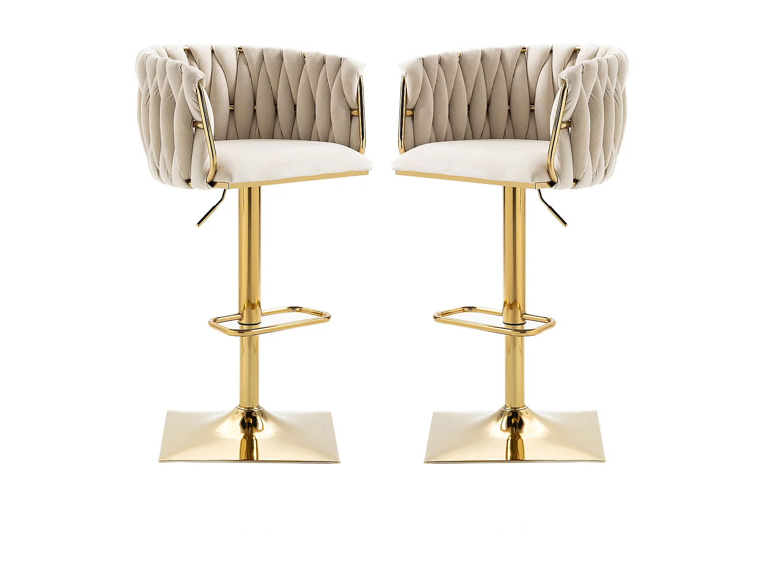 Lot de 2 tabourets de bar avec dossier et repose-pieds - 53 x 51 x 87/105 - hauteur réglable - velours - ivoire